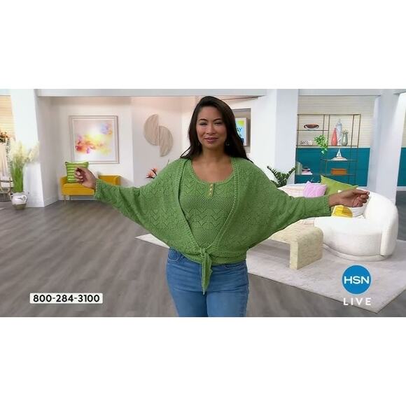 Democracy Tie Front Crochet Tank and Sweater in Green Size XL NWT - Picture 1 of 7